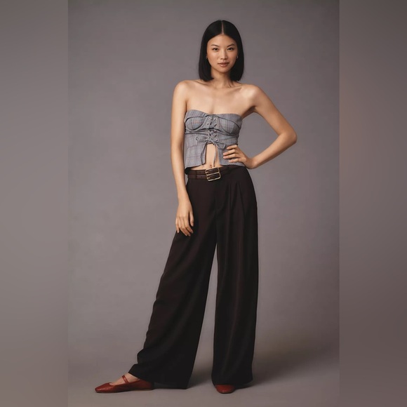 Anthropologie Plaid Lace Corset Top - Picture 3 of 11